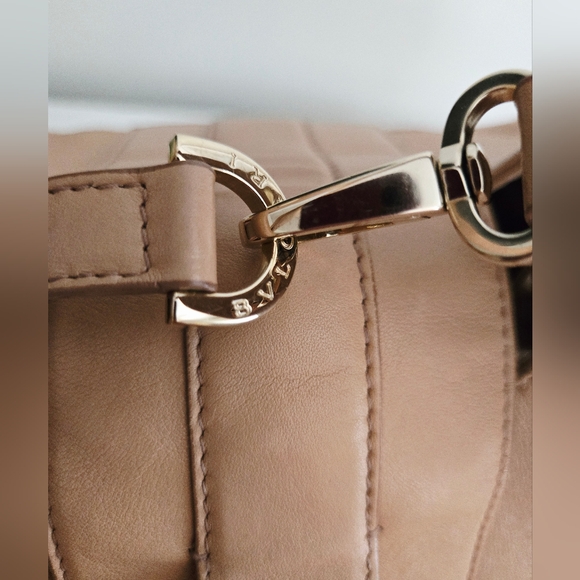Authentic BVLGARI Chandra Ring Logo Nude Leather Sloutch Hobo‎ Tote Shoulder Bag - Picture 6 of 16